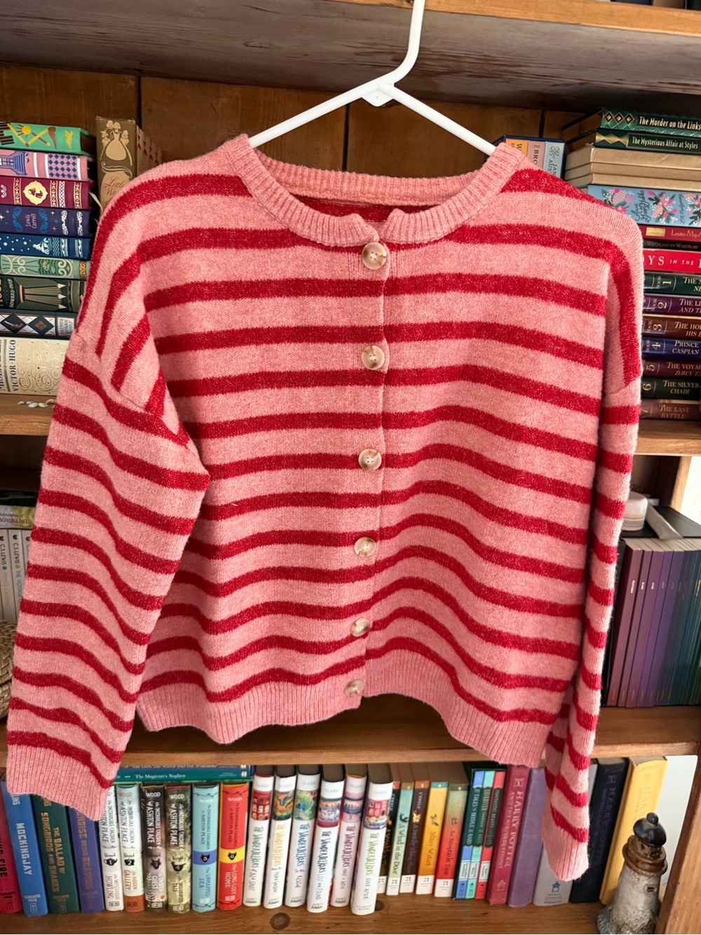 Pink and Red Striped Button Sweater